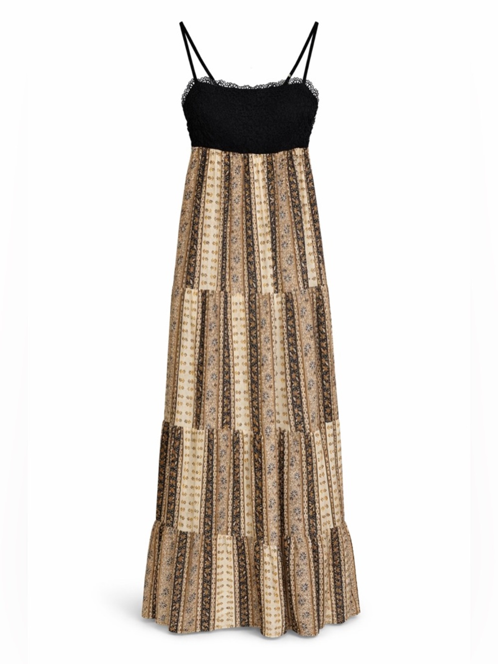 Bohemian Lace-Trim Maxi Dress with Black Bodice - Picture 3 of 4